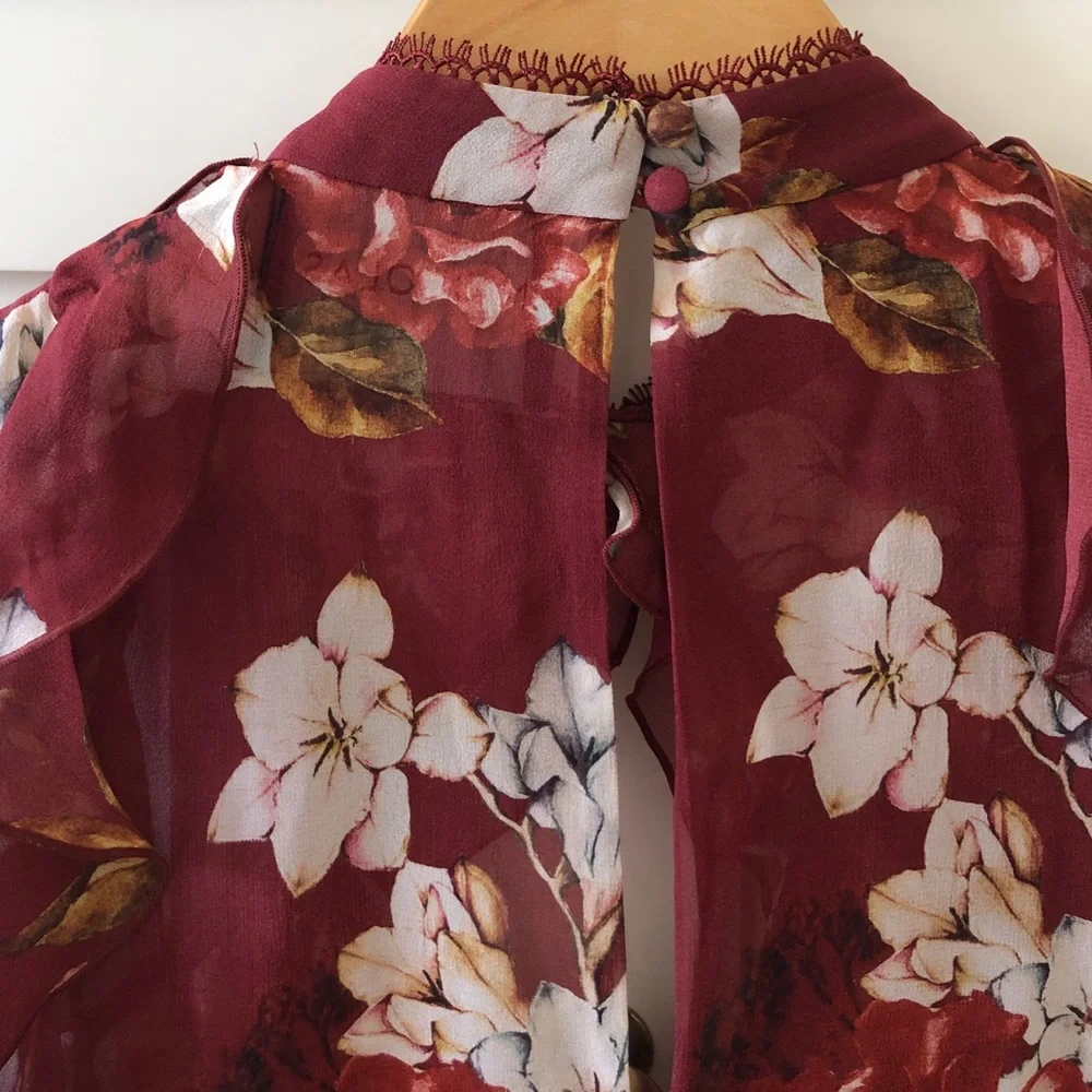NICHOLAS Celeste Cold Shoulder Silk Blouse Top, Ruffle Floral sz. 2 - Picture 10 of 17